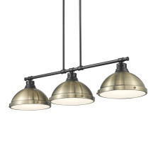 Golden 3602-3LP BLK-AB - Yep by Golden Lighting Duncan 3-light Island Light in Matte Black and Aged Brass shade